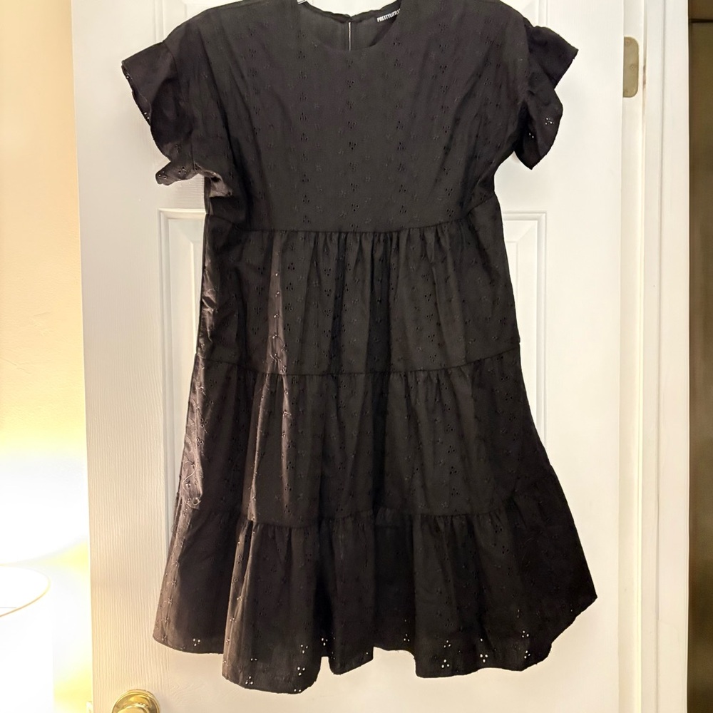 PrettyLittleThing Black Eyelet Kids Dress